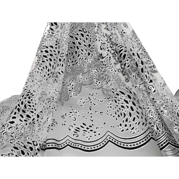 Tulle Floccato Glitter Disegno B - al Metro - Bianco Floccato Nero Glitter Argento