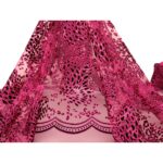 Tulle Floccato Glitter Disegno B - al Metro - Fucsia Floccato Nero Glitter Fucsia