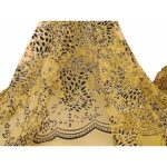 Tulle Floccato Glitter Disegno B - al Metro - Giallo Floccato Nero Glitter Oro