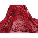 Tulle Floccato Glitter Disegno B - al Metro - Rosso Floccato Nero Glitter Rosso