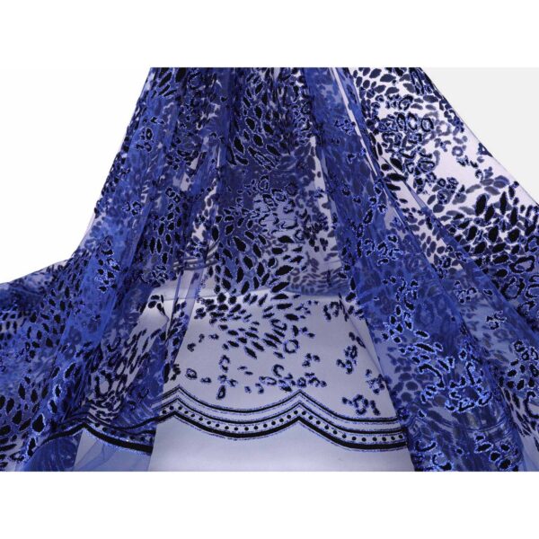 Tulle Floccato Glitter Disegno B - al Metro - Blu Royal Floccato Nero Glitter Blu