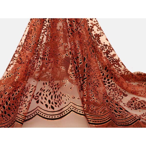 Tulle Floccato Glitter Disegno B - al Metro - Ruggine Floccato Nero Glitter Ruggine
