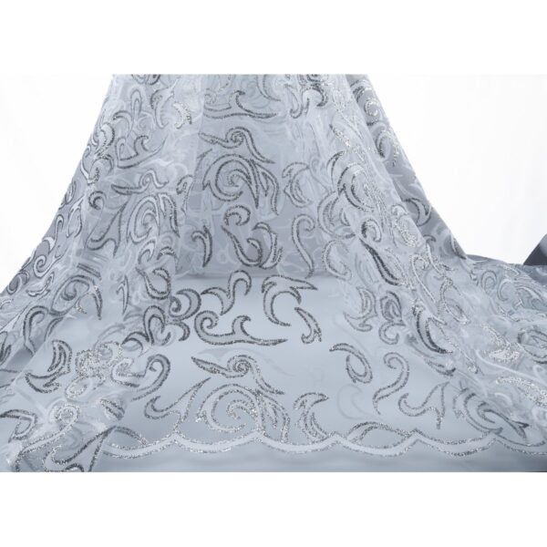 Tulle Floccato Glitter Disegno C - al Metro - Bianco Floccato Bianco Glitter Argento