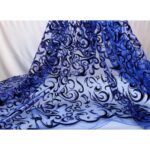 Tulle Floccato Glitter Disegno C - al Metro - Blu Royal Floccato Nero Glitter Blu