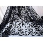 Tulle Floccato Glitter Disegno C - al Metro - Nero Floccato Nero Glitter Nero