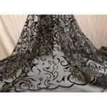 Tulle Floccato Glitter Disegno C - al Metro - Nero Floccato Nero Glitter Oro
