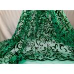 Tulle Floccato Glitter Disegno C - al Metro - Verde Floccato Nero Glitter Verde