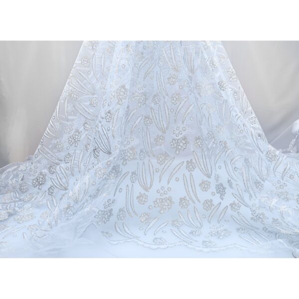 Tulle Floccato Glitter Disegno D - al Metro - Bianco Floccato Bianco Glitter Argento