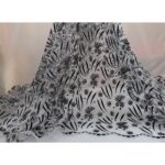 Tulle Floccato Glitter Disegno D - al Metro - Bianco Floccato Nero Glitter Argento