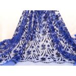 Tulle Floccato Glitter Disegno D - al Metro - Blu Royal Floccato Nero Glitter Blu