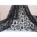 Tulle Floccato Glitter Disegno D - al Metro - Nero Floccato Nero Glitter Nero