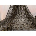 Tulle Floccato Glitter Disegno D - al Metro - Nero Floccato Nero Glitter Oro