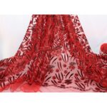 Tulle Floccato Glitter Disegno D - al Metro - Rosso Floccato Nero Glitter Rosso
