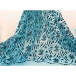 Tulle Floccato Glitter Disegno D - al Metro - Turchese Floccato Nero Glitter Turchese