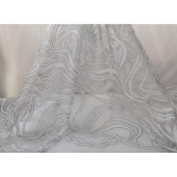 Tulle Floccato Glitter Disegno F - al Metro - Bianco Floccato Bianco Glitter Argento