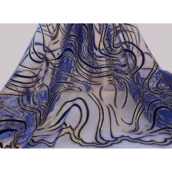 Tulle Floccato Glitter Disegno F - al Metro - Blu Royal Floccato Blu Glitter Blu