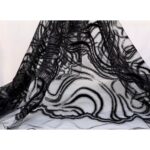 Tulle Floccato Glitter Disegno F - al Metro - Nero Floccato Nero Glitter Nero