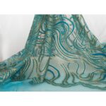 Tulle Floccato Glitter Disegno F - al Metro - Turchese Floccato Turchese Glitter Turchese