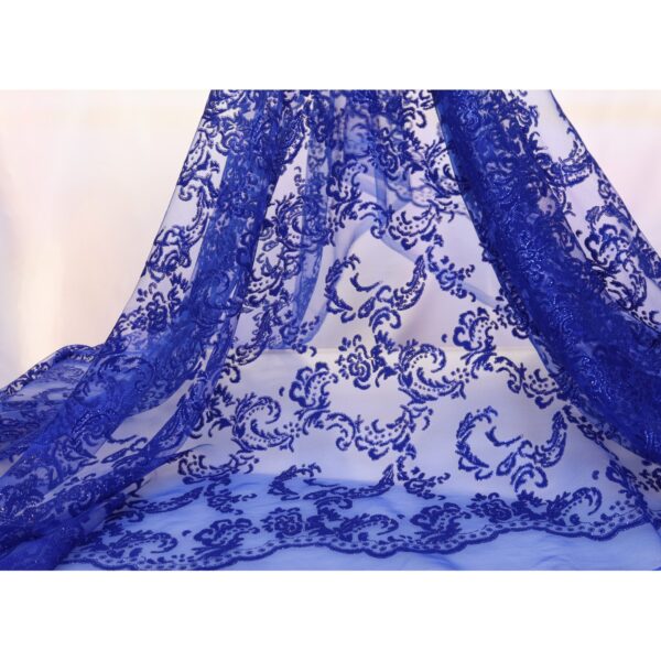 Tulle Floccato Glitter Disegno G - al Metro - Blu Royal Floccato Blu Glitter Blu