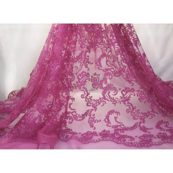 Tulle Floccato Glitter Disegno G - al Metro - Fucsia Floccato Fucsia Glitter Fucsia