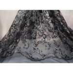Tulle Floccato Glitter Disegno G - al Metro - Nero Floccato Nero Glitter Argento