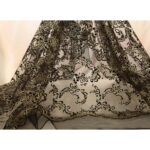 Tulle Floccato Glitter Disegno G - al Metro - Nero Floccato Nero Glitter Oro