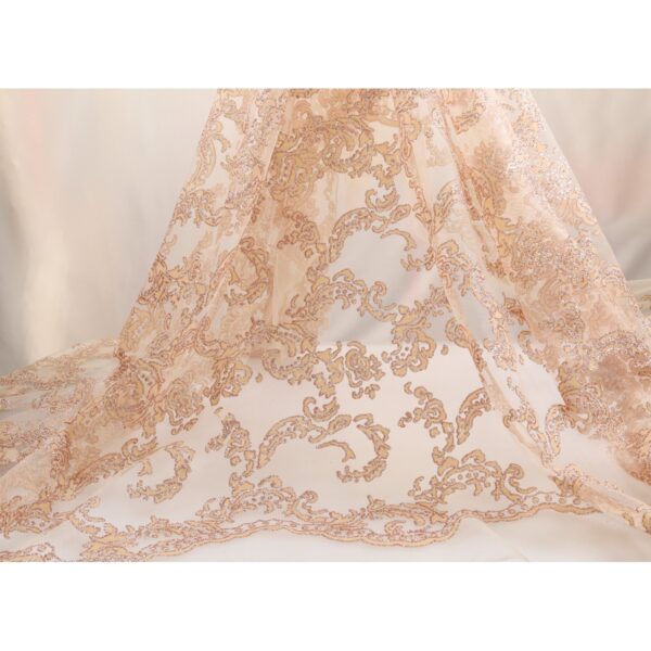 Tulle Floccato Glitter Disegno G - al Metro - Nudo Floccato Nudo Glitter Bronzo