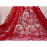 Tulle Floccato Glitter Disegno G - al Metro - Rosso Floccato Rosso Glitter Rosso