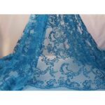 Tulle Floccato Glitter Disegno G - al Metro - Turchese Floccato Turchese Glitter Turchese