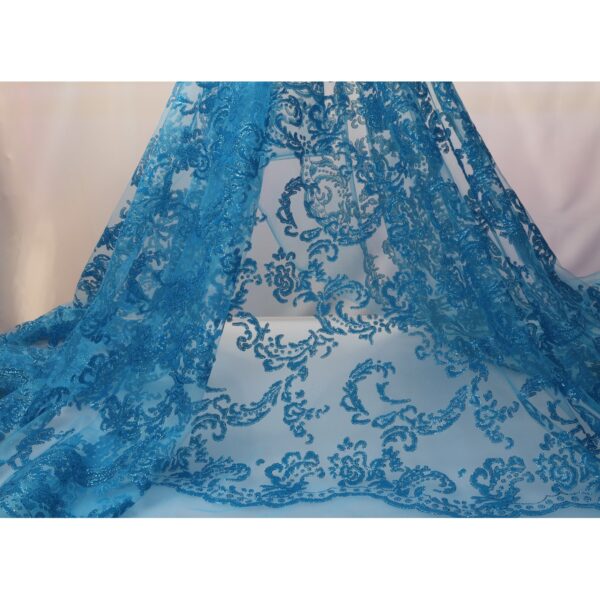 Tulle Floccato Glitter Disegno G - al Metro - Turchese Floccato Turchese Glitter Turchese