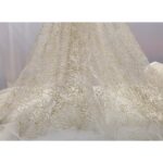 Tulle Floccato Glitter Disegno H - al Metro - Bianco Floccato Bianco Glitter Oro