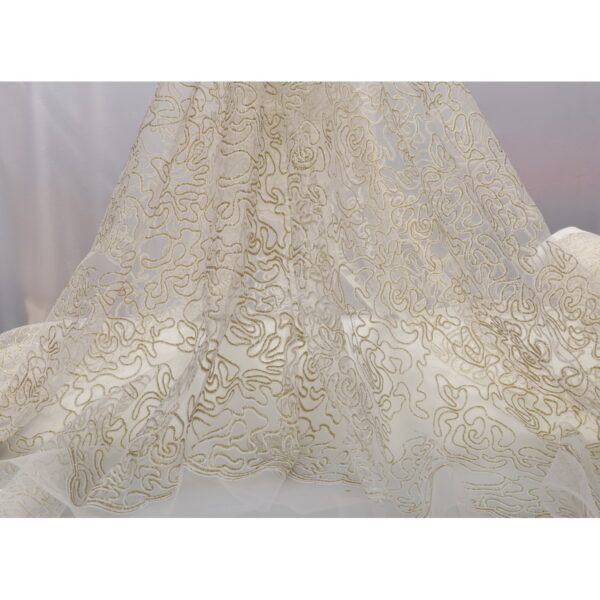 Tulle Floccato Glitter Disegno H - al Metro - Bianco Floccato Bianco Glitter Oro