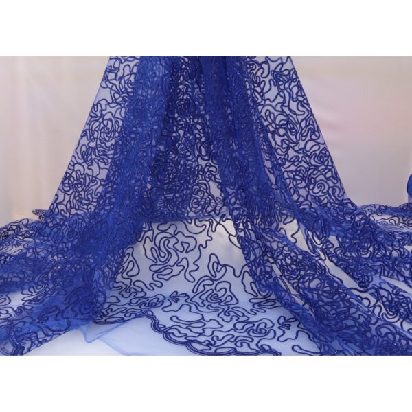 Tulle Floccato Glitter Disegno H - al Metro - Blu Royal Floccato Blu Glitter Blu