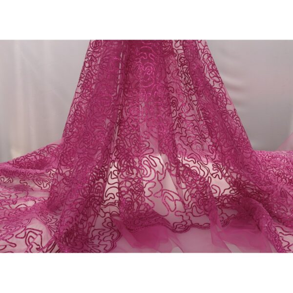Tulle Floccato Glitter Disegno H - al Metro - Fucsia Floccato Fucsia Glitter Fucsia