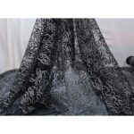 Tulle Floccato Glitter Disegno H - al Metro - Nero Floccato Nero Glitter Argento