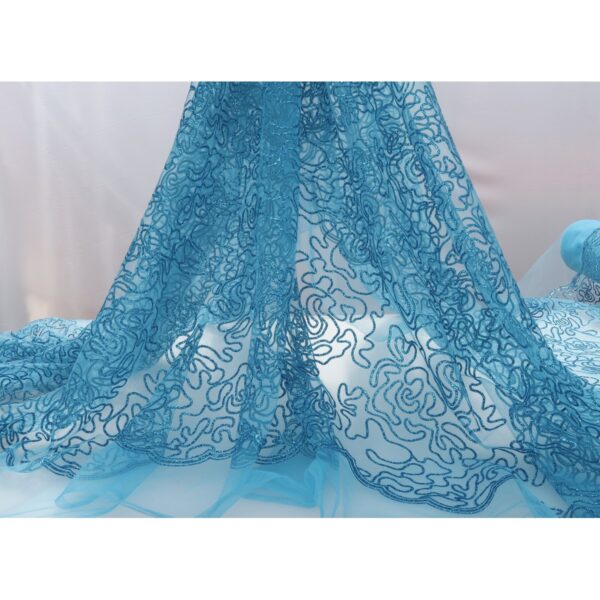 Tulle Floccato Glitter Disegno H - al Metro - Turchese Floccato Turchese Glitter Turchese