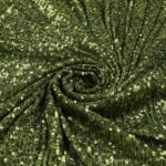 Tessuto Paillettes su Tulle Elastico - al Metro - Verde Muschio Paillettes Verde