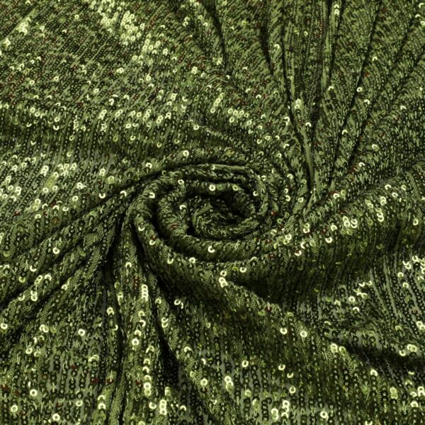 Tessuto Paillettes su Tulle Elastico - al Metro - Verde Muschio Paillettes Verde