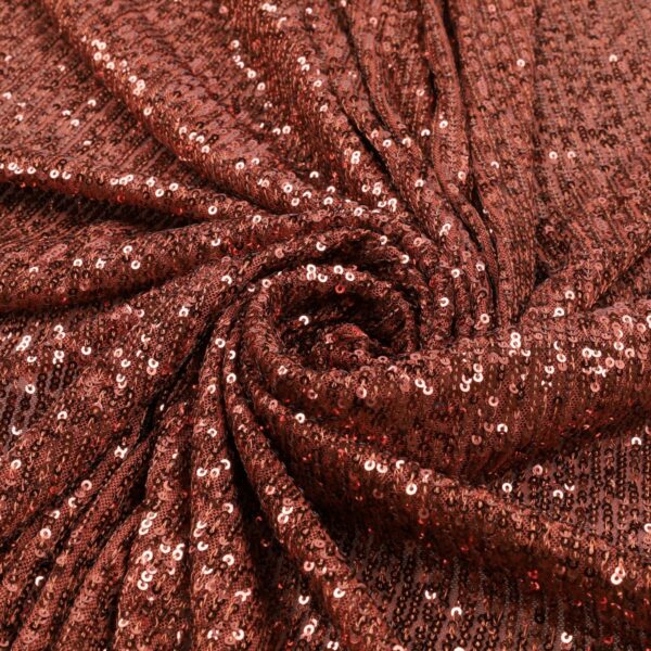 Tessuto Paillettes su Tulle Elastico - al Metro - Rosso Ocra Paillettes Bronzo