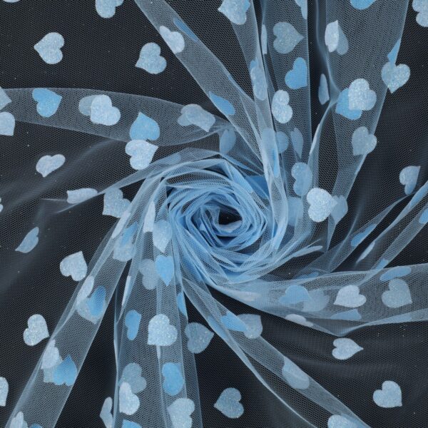 Tulle Floccato Glitter Cuore - al Metro - Celeste