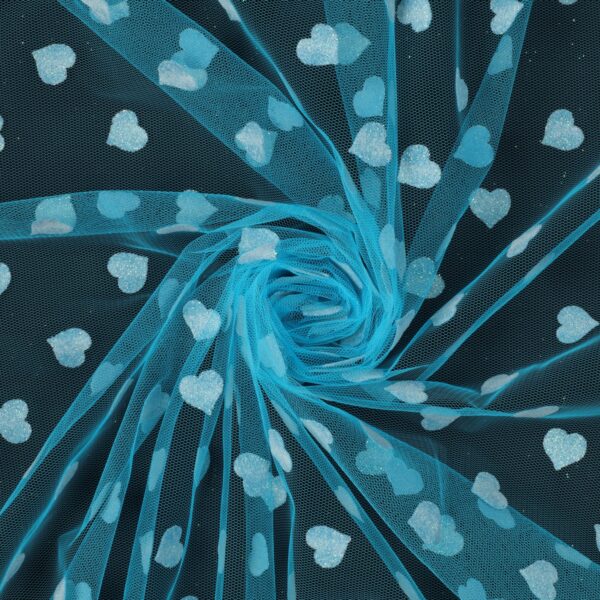 Tulle Floccato Glitter Cuore - al Metro - Turchese