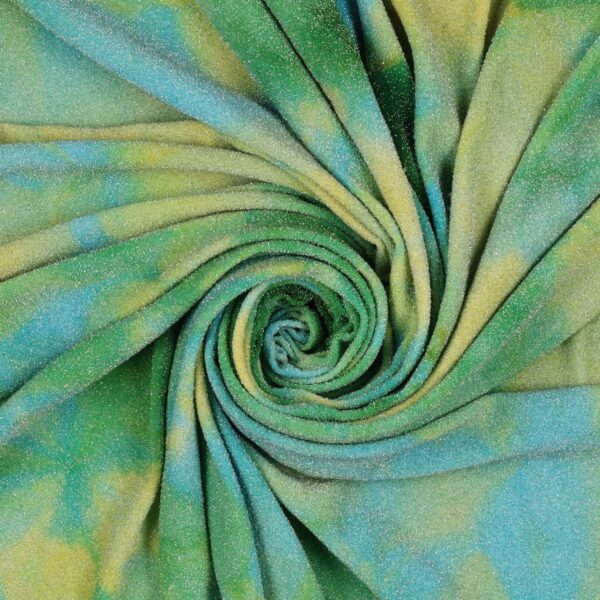 Tessuto Madrid Maglina con Lurex Jersey Bi-Elastica Fantasia Maltinto - al Metro - Maltinto Verde Giallo Lurex Argento