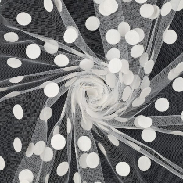 Tulle Floccato Pois - al Metro - Bianco Pois Bianco