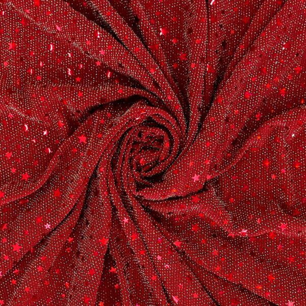 Maglia Elastica Lurex con Paillettes Stella - Rosso Paillettes Rossa