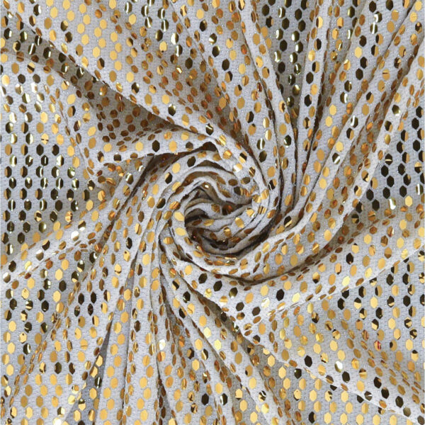 Maglia Elastica Lurex con Paillettes Esagonale - Bianco Paillettes Oro