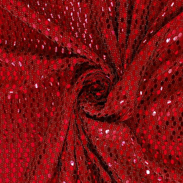 Maglia Elastica Lurex con Paillettes Esagonale - Rosso Paillettes Rossa