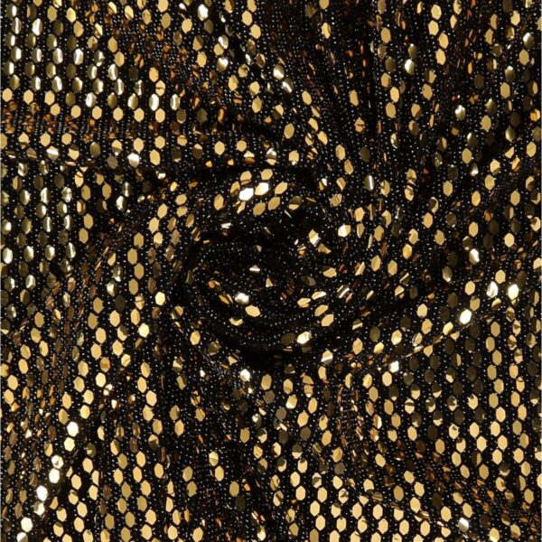 Maglia Elastica Lurex con Paillettes Esagonale - Nero Paillettes Oro