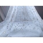 Tulle Floccato Glitter Disegno Fiesta - con Doppia Balza - al Metro - Bianco Glitter Argento