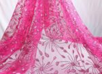 Tulle Floccato Glitter Disegno Fiesta - con Doppia Balza - al Metro - Fucsia Glitter Fucsia