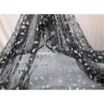 Tulle Floccato Glitter Disegno Fiesta - con Doppia Balza - al Metro - Nero Glitter Argento